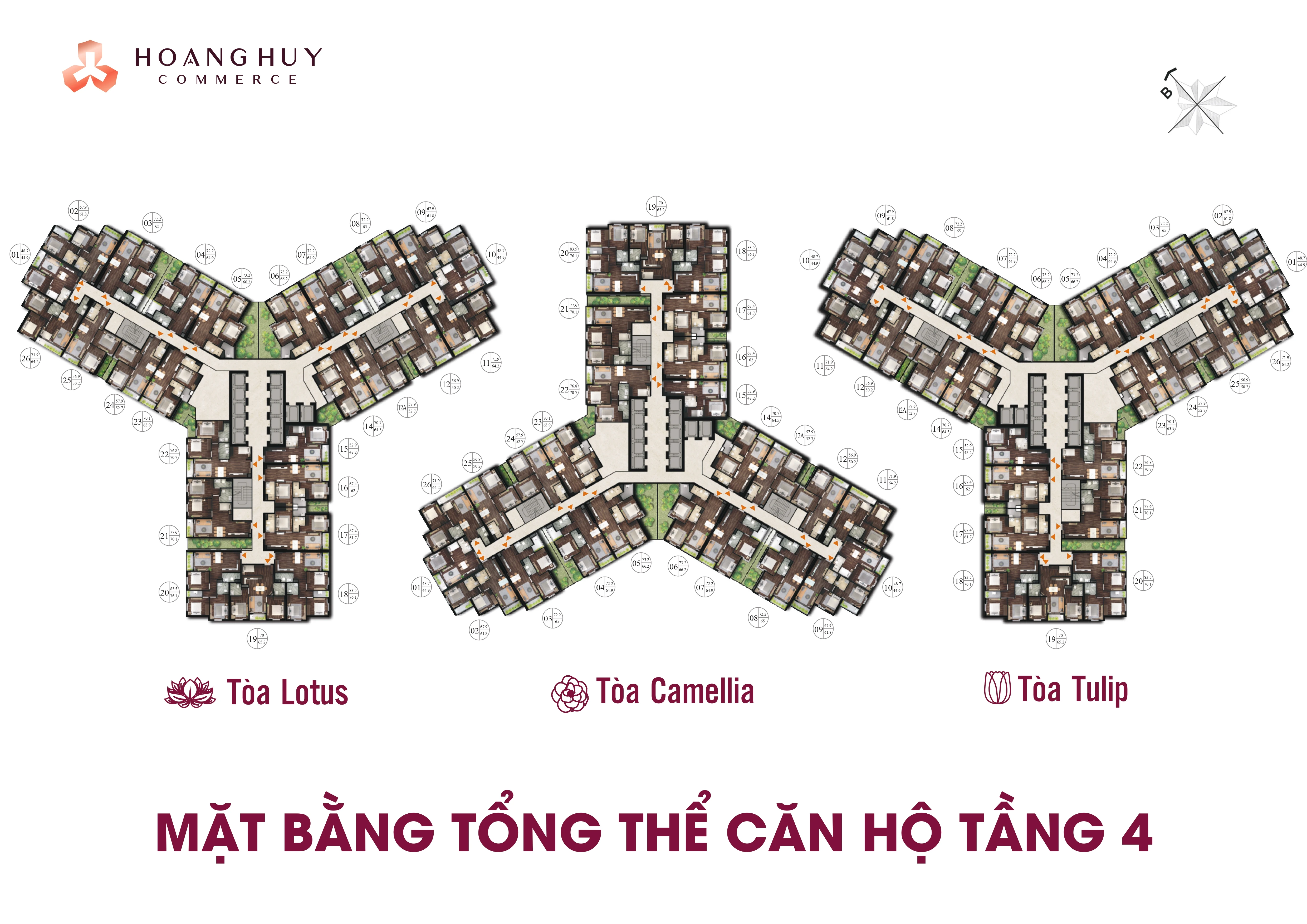 Mặt bằng tổng thể căn hộ tầng 4 Hoàng Huy Commerce H1