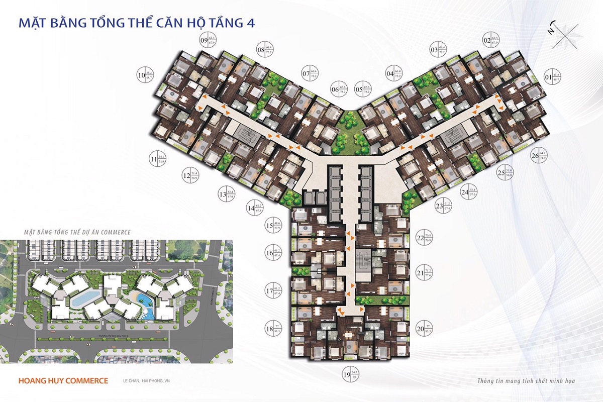 Mặt bằng căn hộ Hoàng Huy Commerce H1
