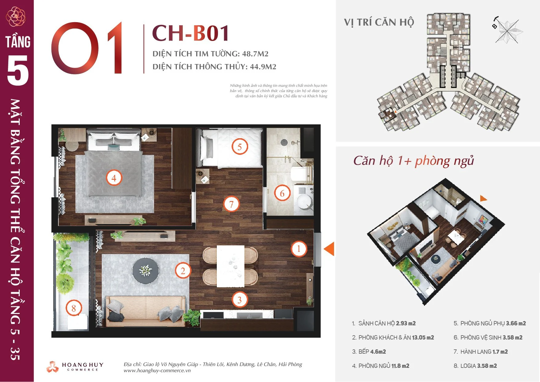 Thiết kế căn hộ Camellia mã 1 Hoàng Huy Commerce H1