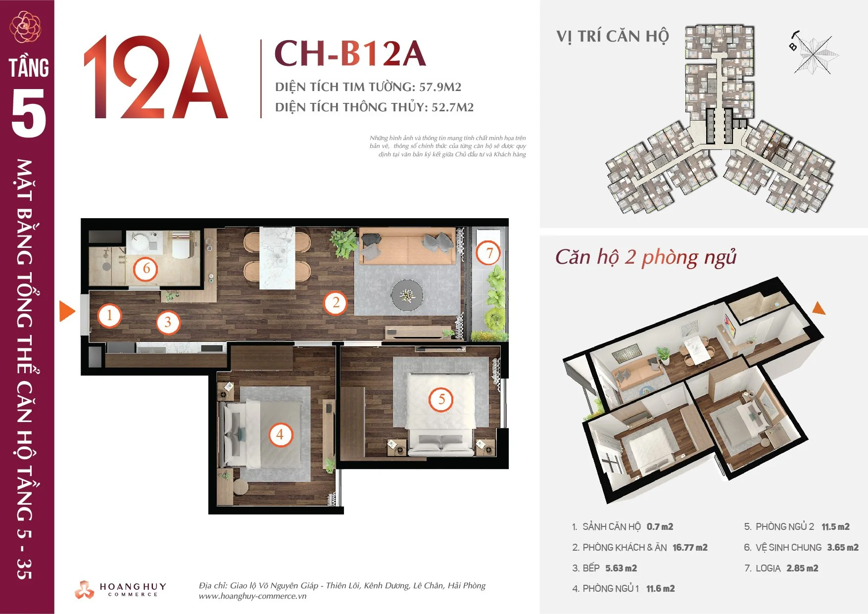 Thiết kế căn hộ Camellia mã 12A Hoàng Huy Commerce H1
