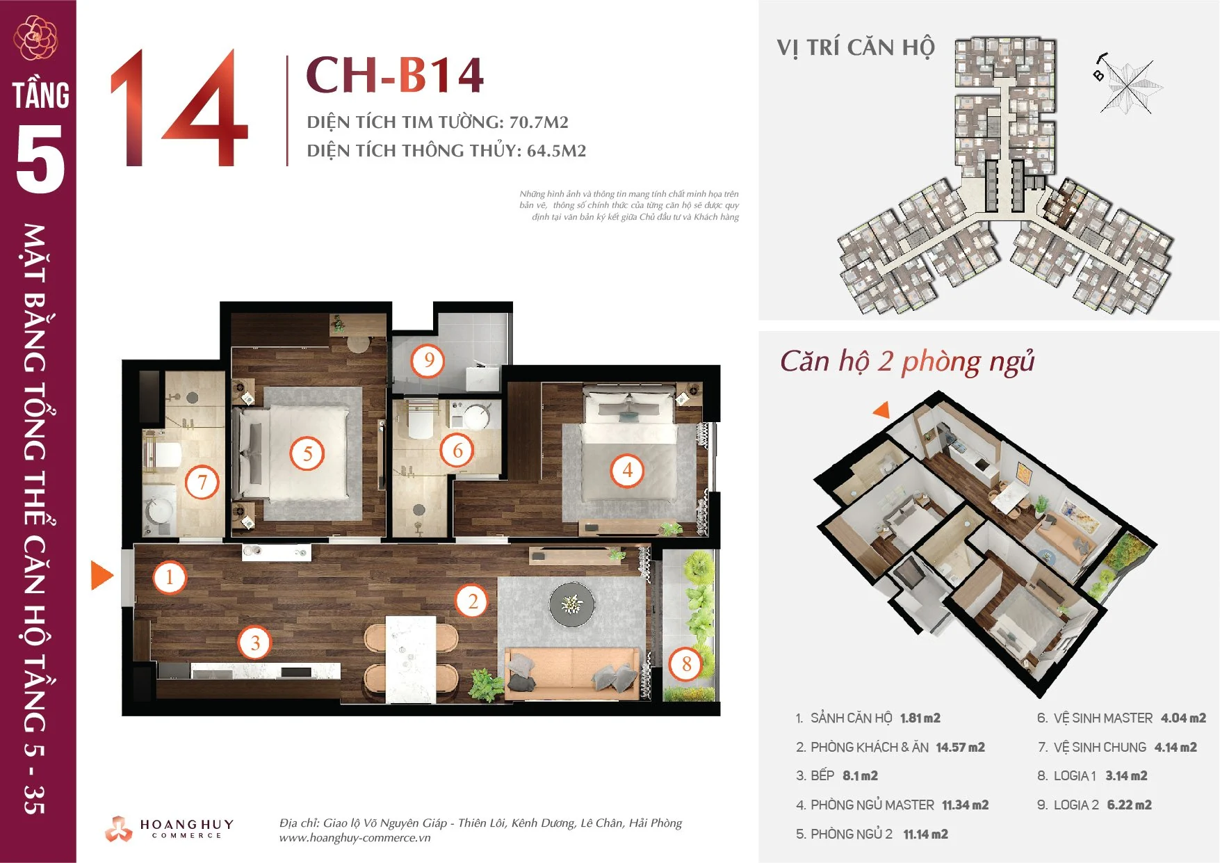 Thiết kế căn hộ Camellia mã 14 Hoàng Huy Commerce H1