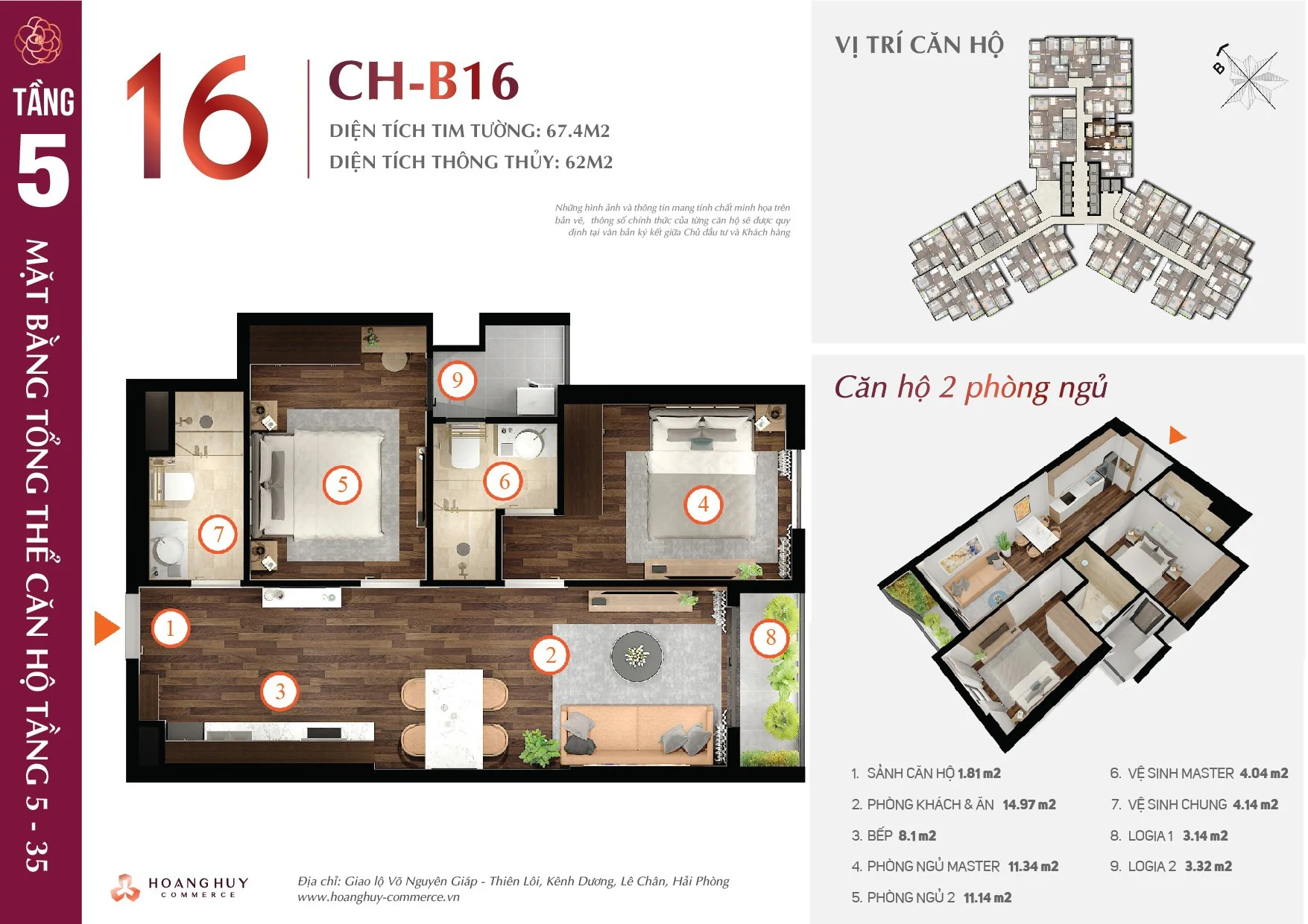 Thiết kế căn hộ Camellia mã 16 Hoàng Huy Commerce H1