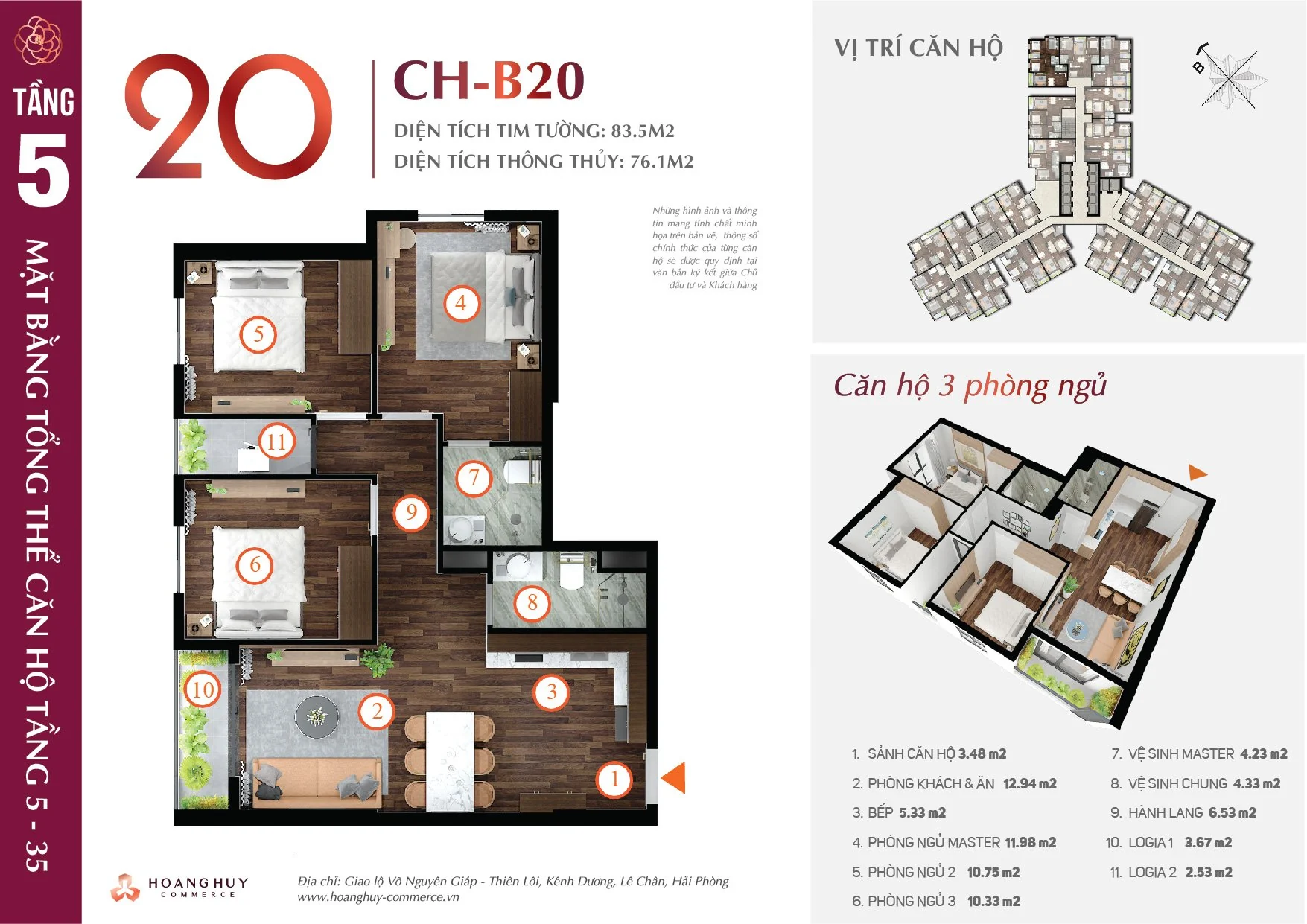 Thiết kế căn hộ Camellia mã 20 Hoàng Huy Commerce H1