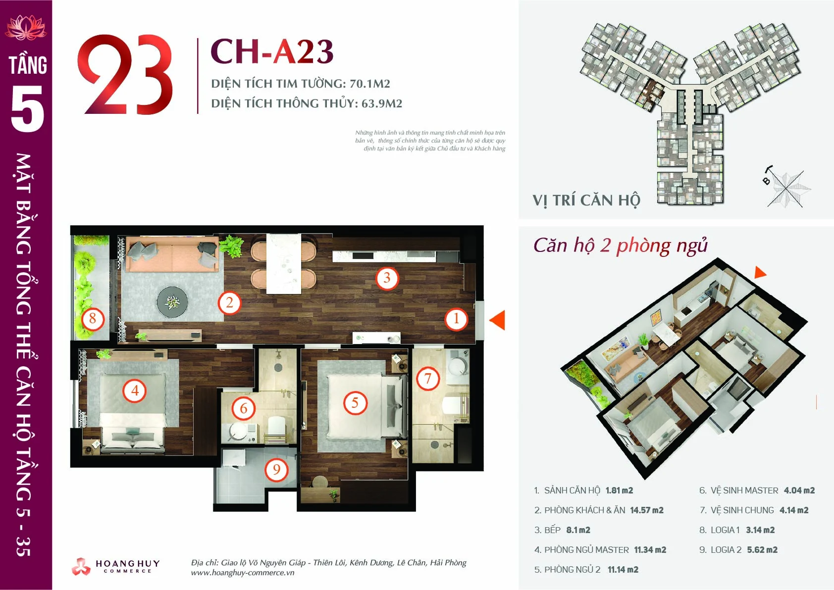 Thiết kế căn hộ Lotus mã 23 Hoàng Huy Commerce H1