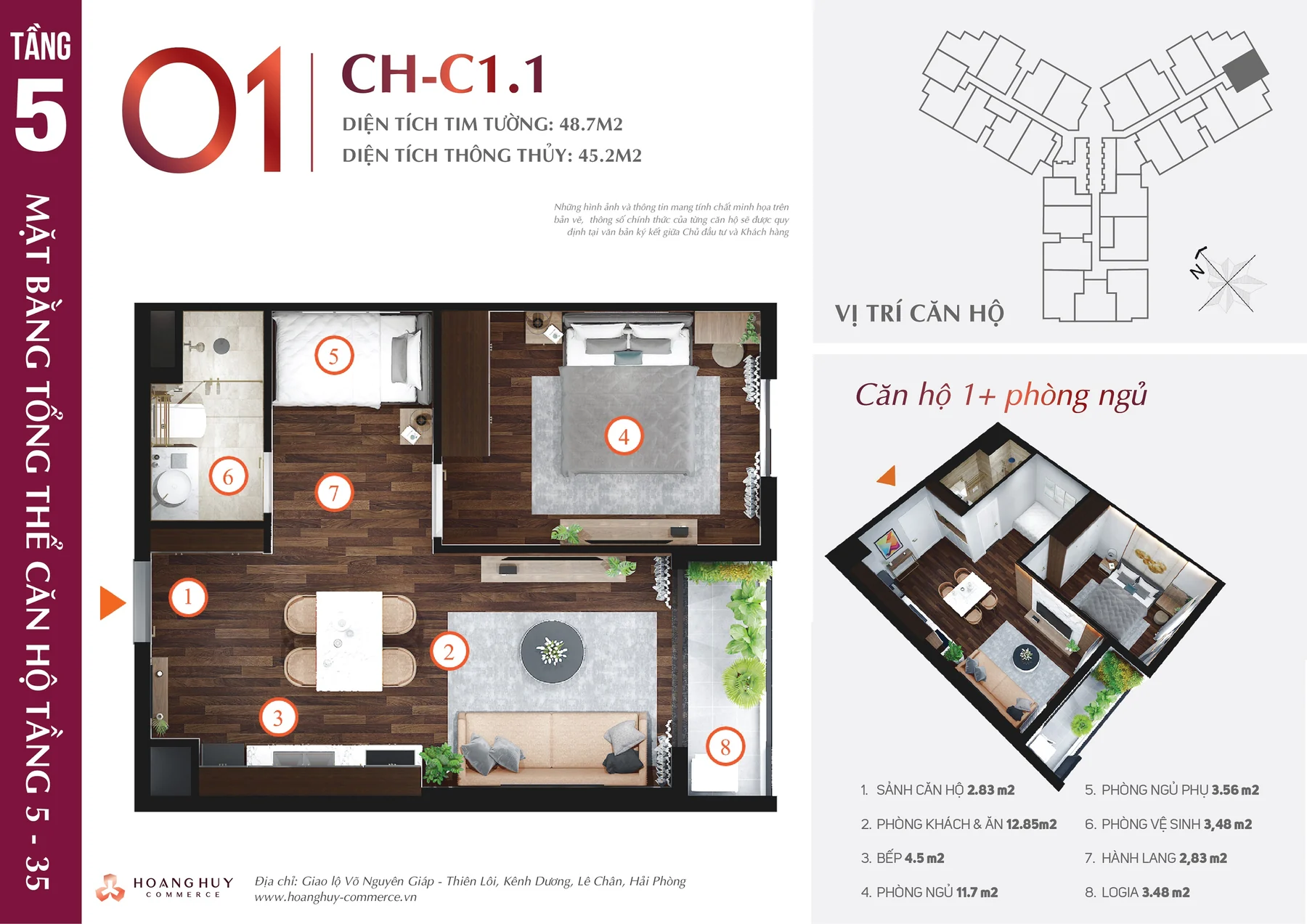 Thiết kế căn hộ Tulip mã 1 Hoàng Huy Commerce H1